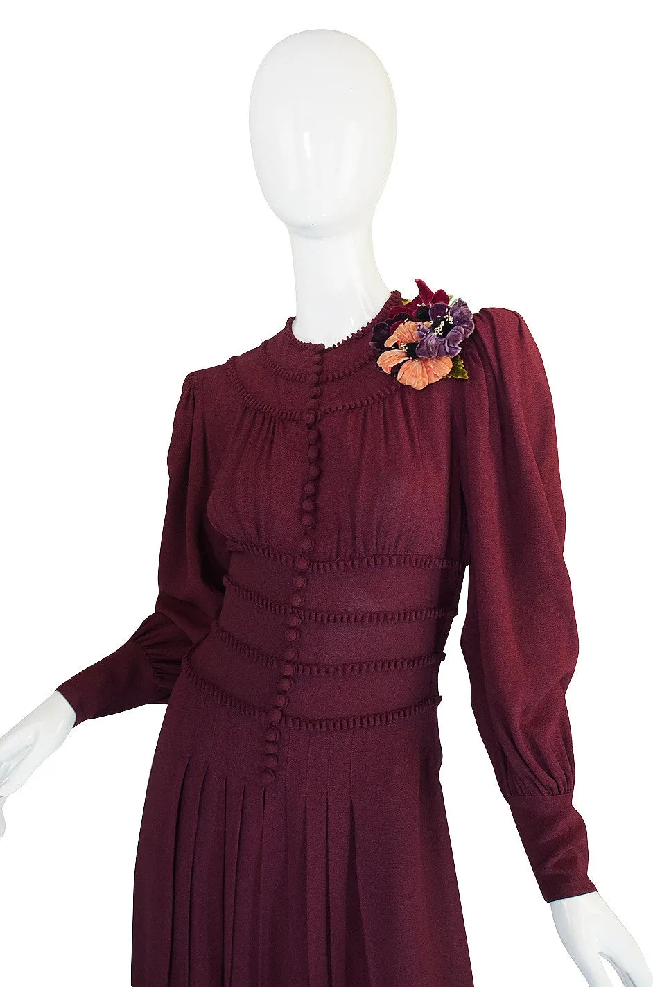 1940s Amazing Burgundy Crepe Swing Dress