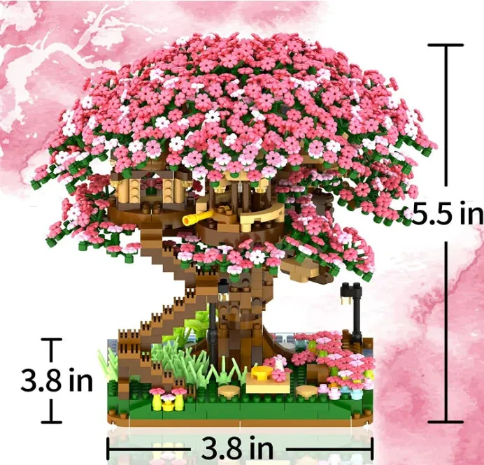 2008PCS Cherry Bonsai Tree Building Sets for Girls and Boys, Mini Building Blocks of Cherry Blossom Bonsai Tree kit,Mini Bricks