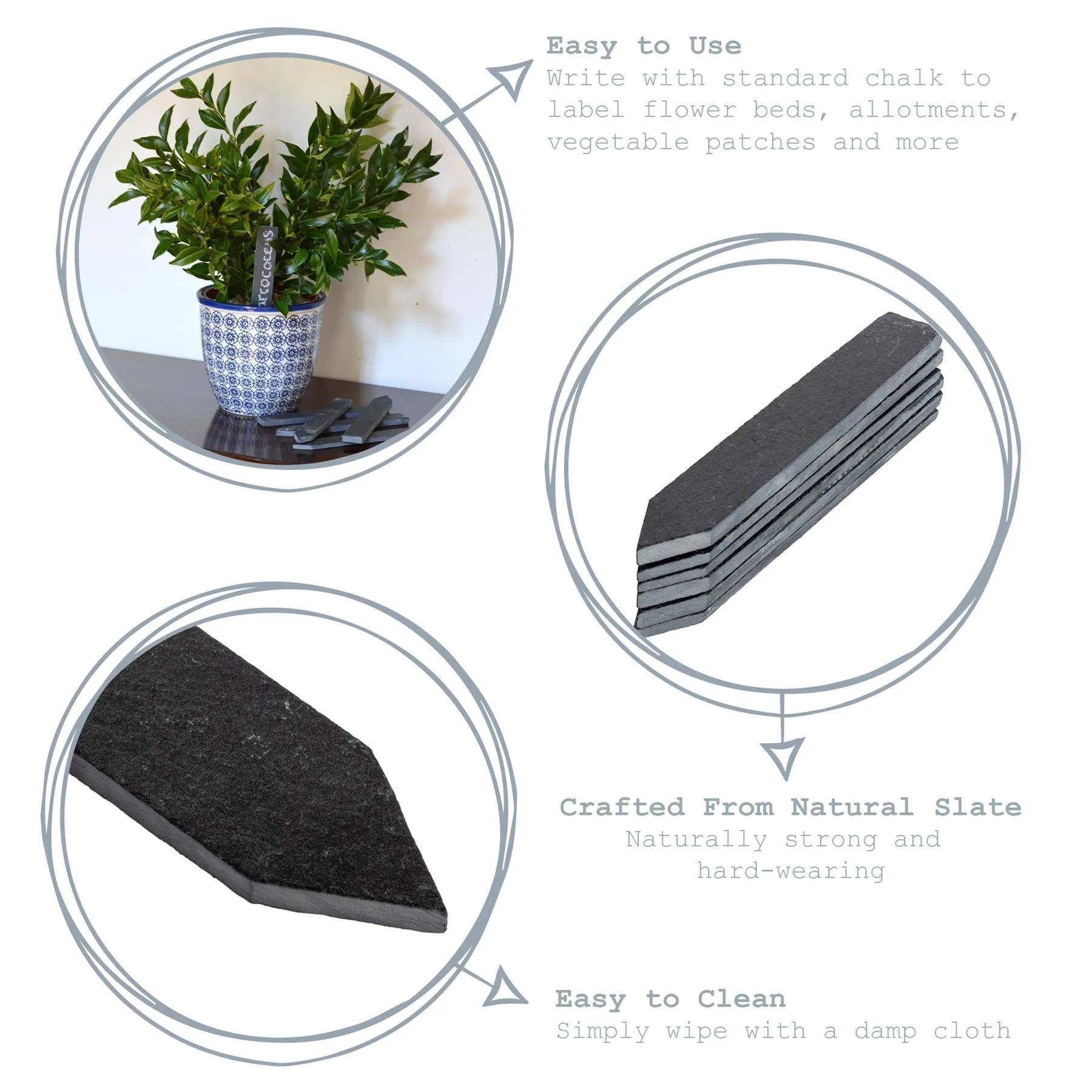 2cm x 15.5cm Slate Plant Markers - Pack of Six - By Nicola Spring