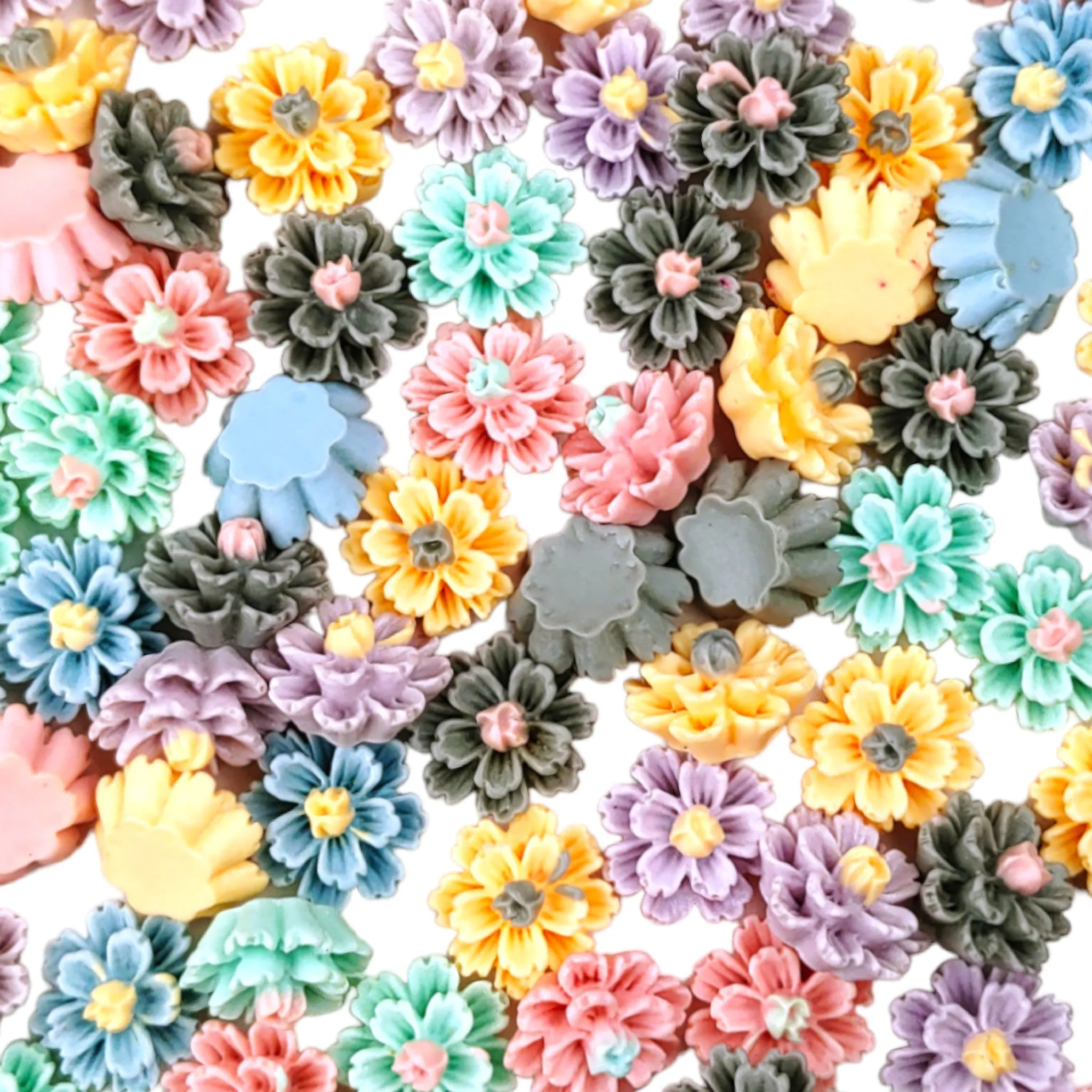 3D Flat-Back Floral Resin Motif for Crafting or Decoration, Jewellery Making, 100 Pcs (Mix)