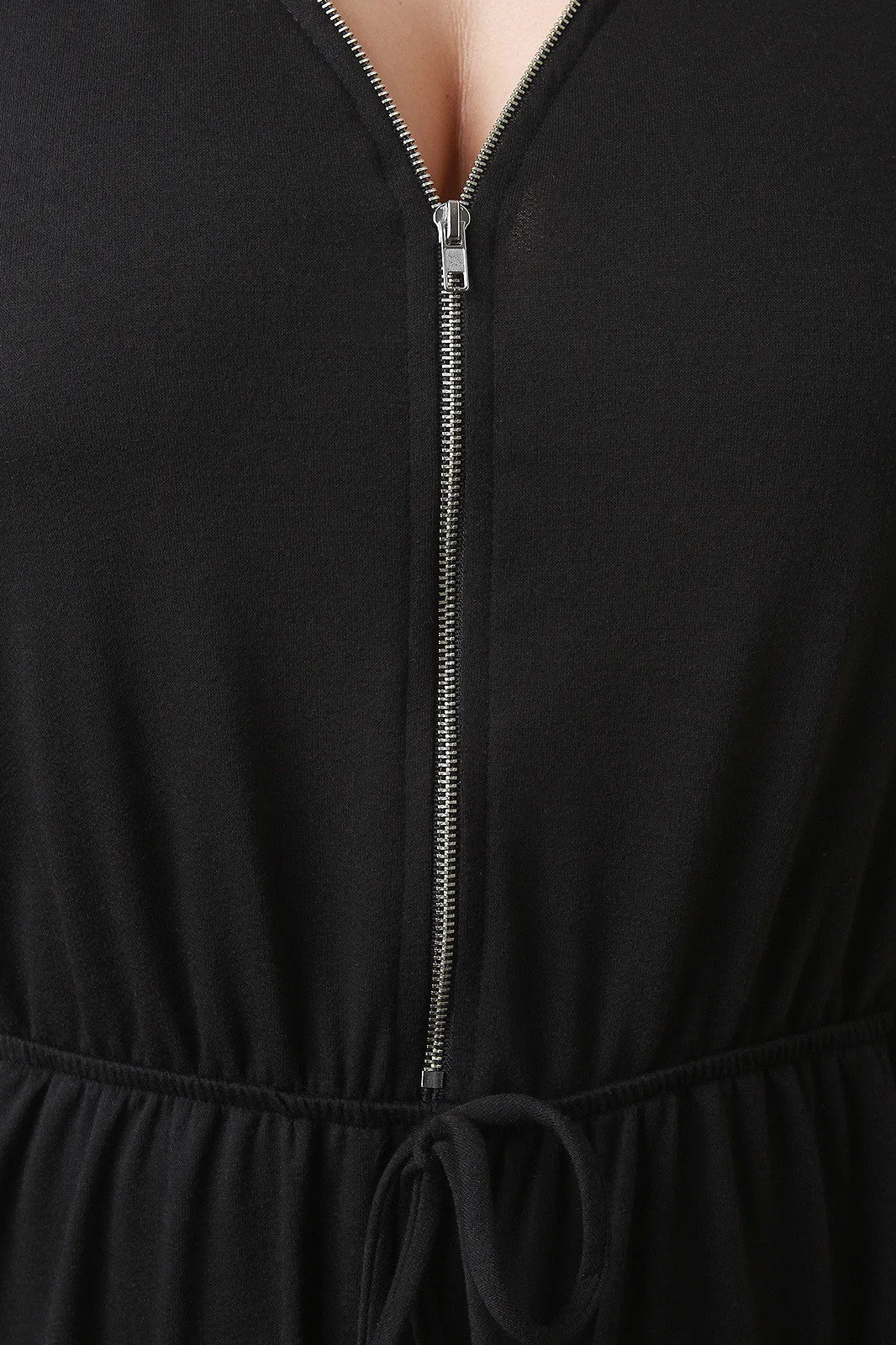 Adjustable Zippered V-Neckline Knit Jumpsuit