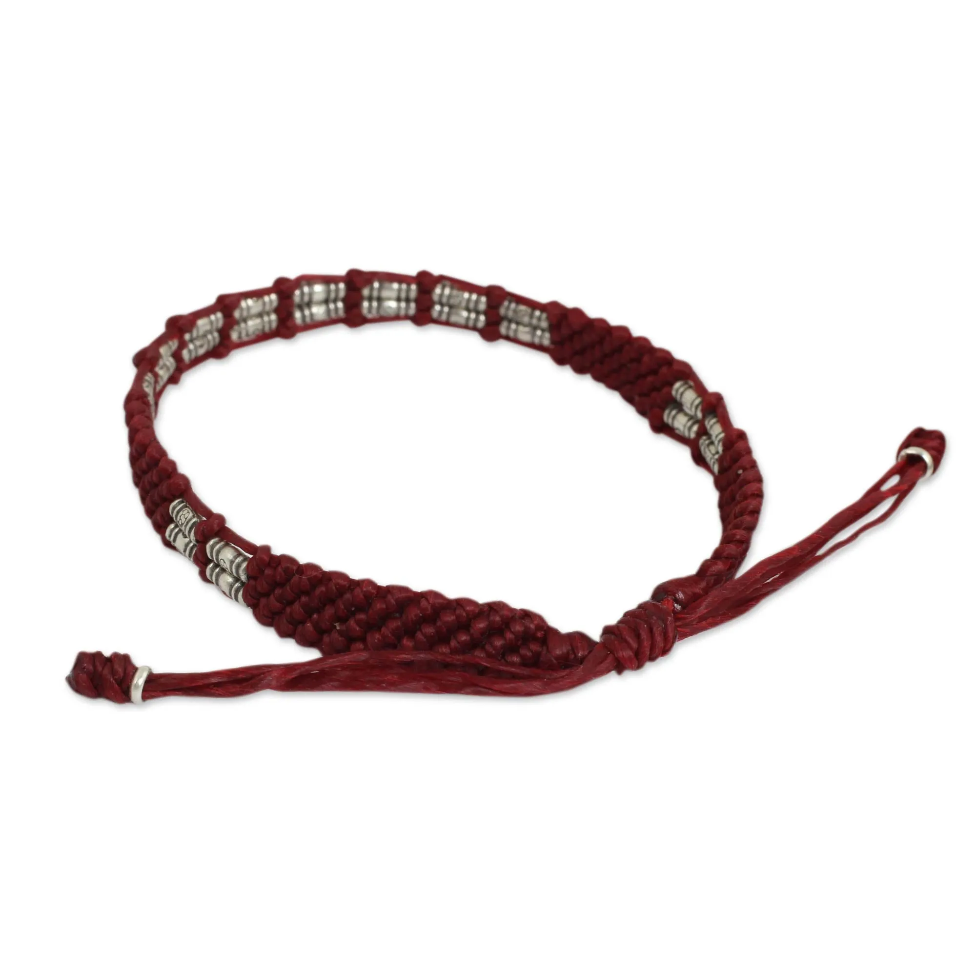 Affinity in Red Thai Braided Red Cord Bracelet with 950 Silver Beads