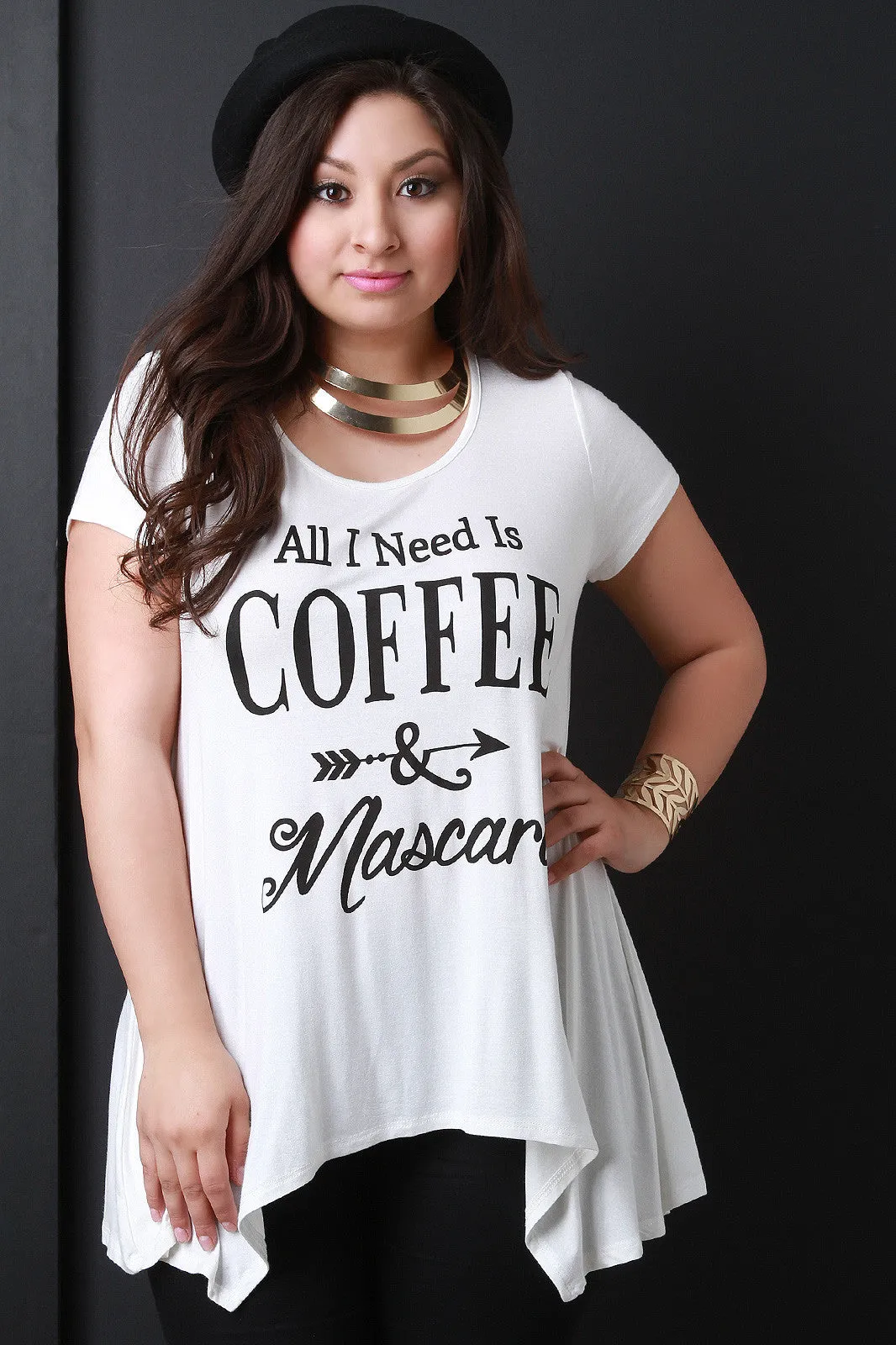 All I Need Is Coffee & Mascara Graphic Print Top