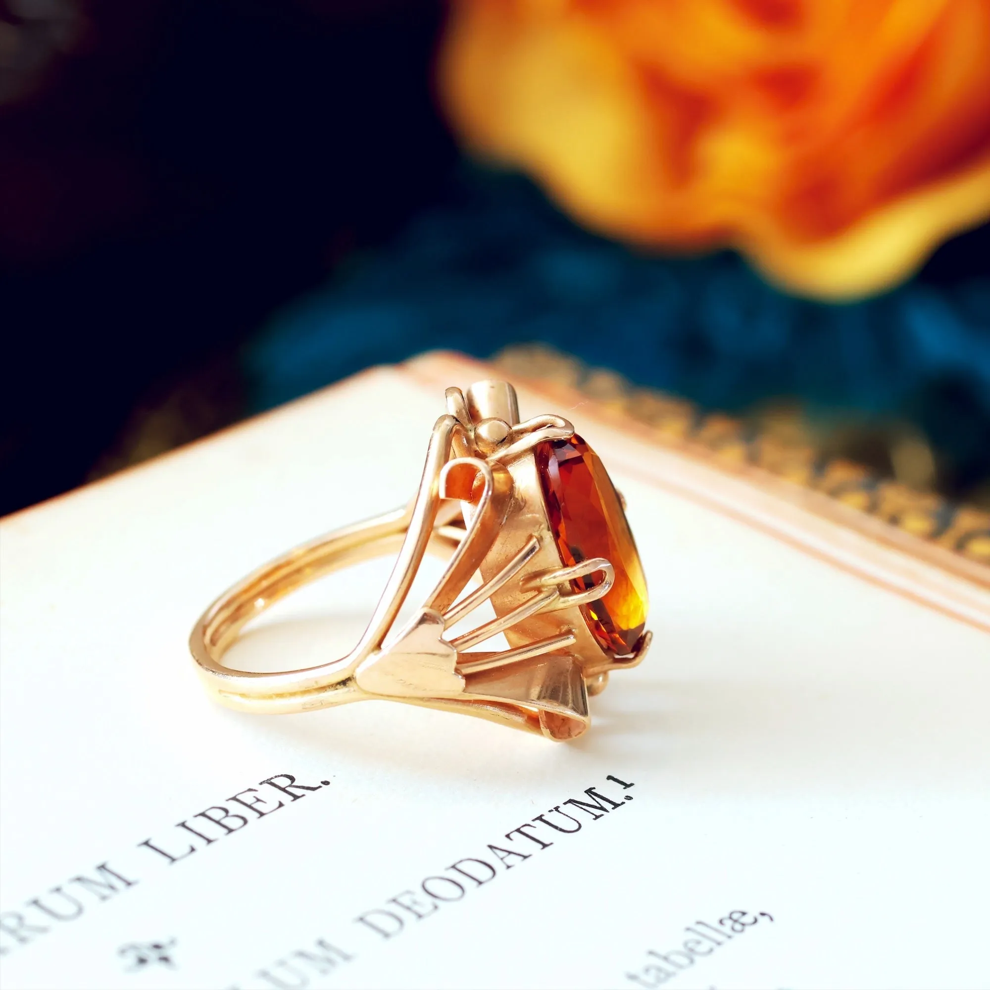 Attention Seeking Extravagant Handmade Cognac Citrine Dress Ring