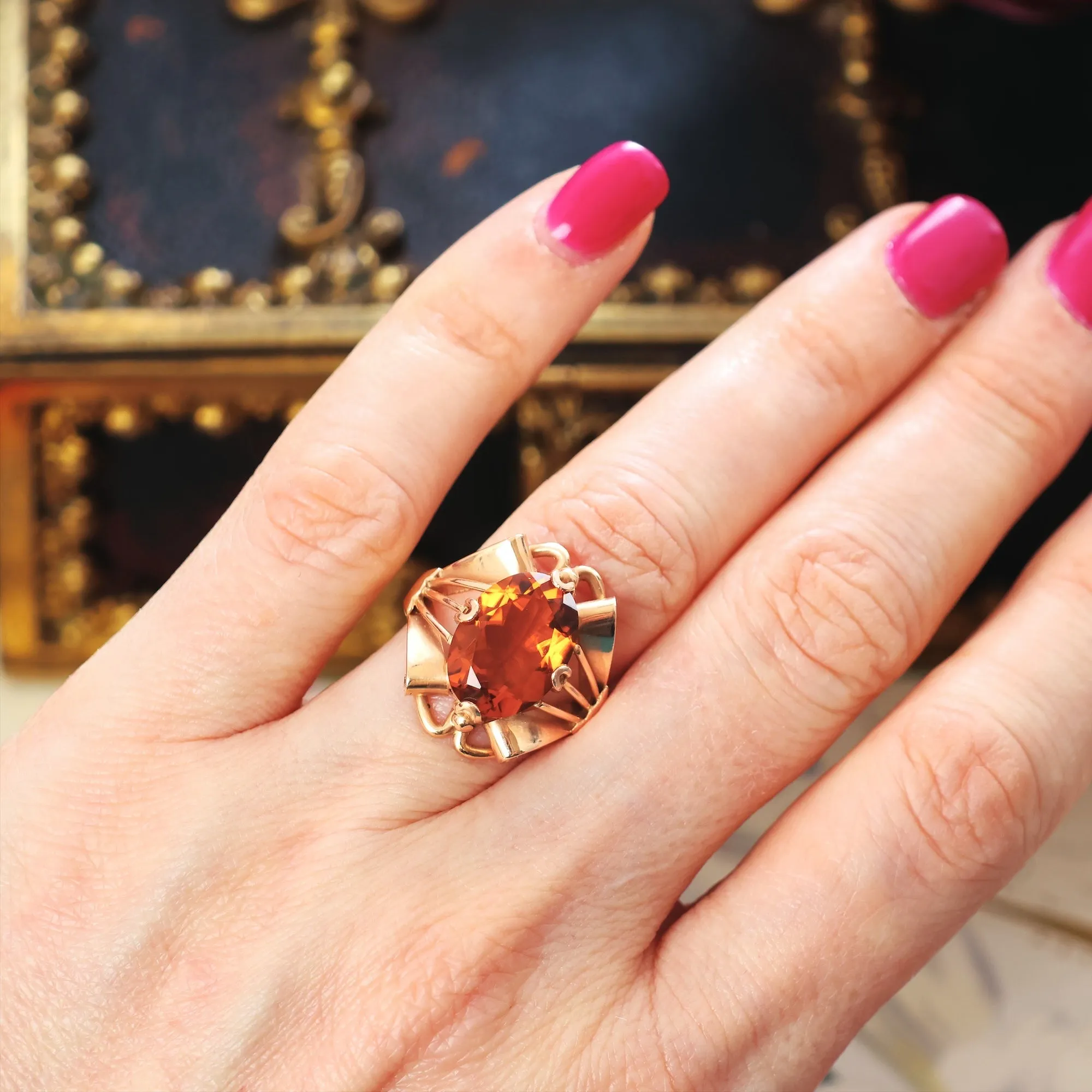 Attention Seeking Extravagant Handmade Cognac Citrine Dress Ring