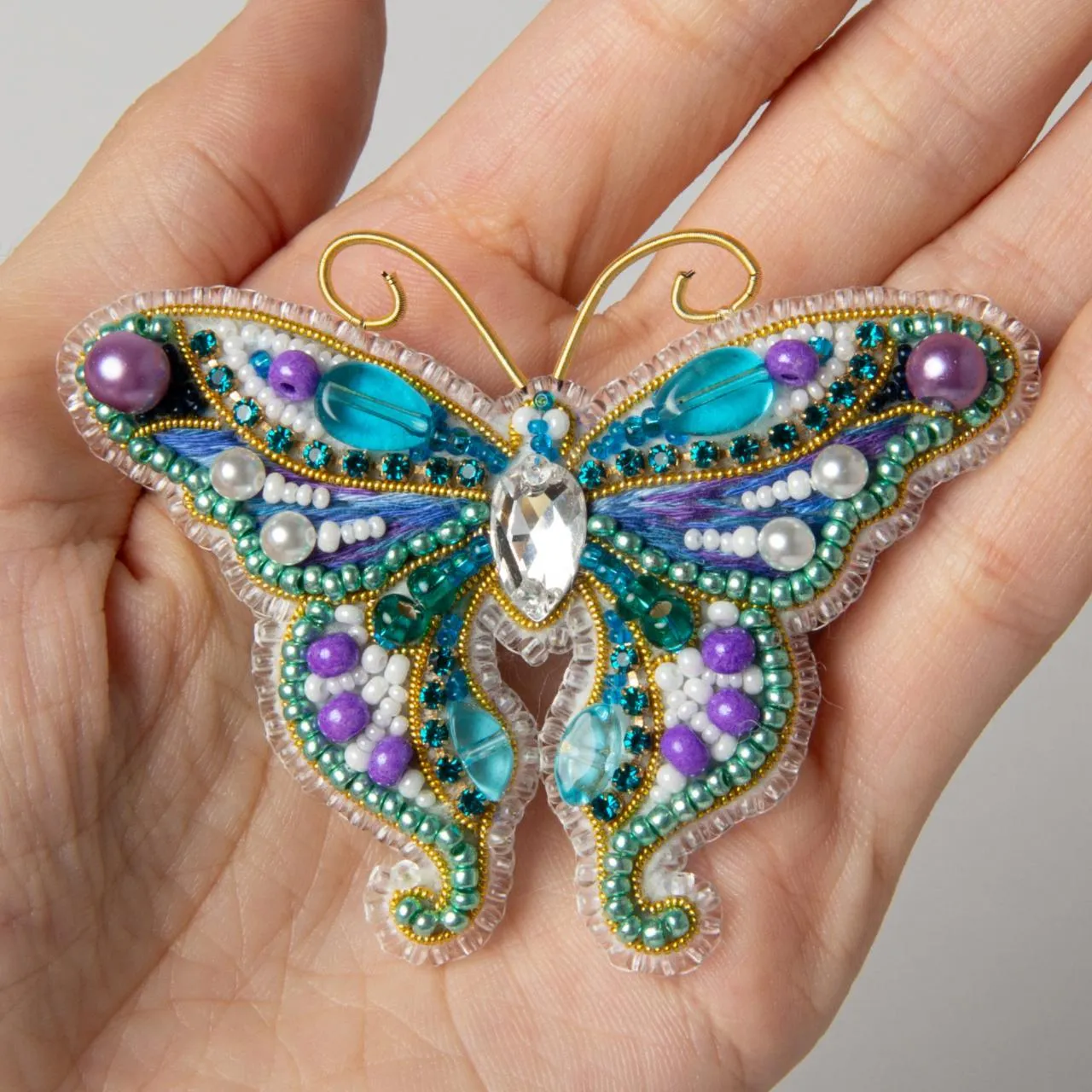 Beadwork kit for creating brooch Crystal Art Butterfly BP-344C