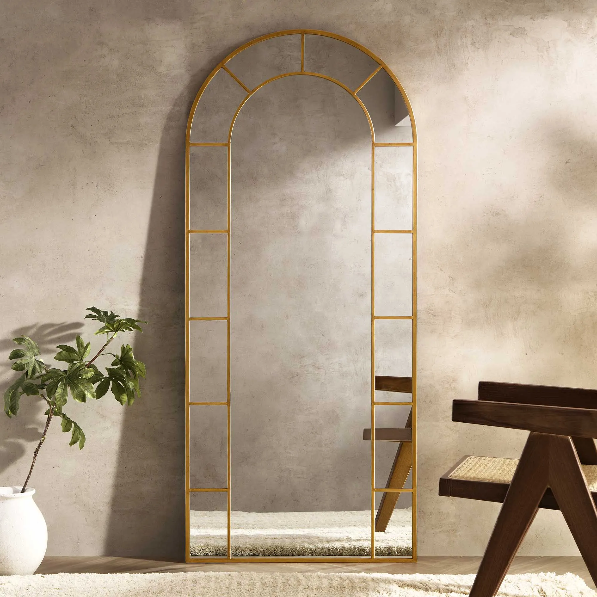 Beaumont Arched Full Lenth Metal Frame Mirror 178 x 76 cm, Antique Gold Effect