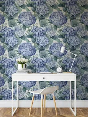 Blue Hydrangea - Classic Floral  Peel and Stick Removable Wallpaper