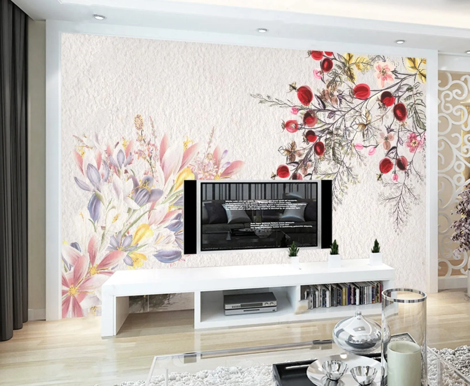 Boho Floral Wallpaper Self Adhesive Peel and Stick Removable Floral wall mural  Living Room Bedroom self afhesive mural Botanical removable