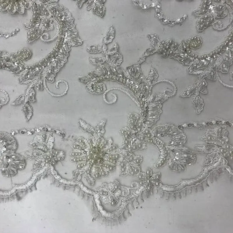 Bridal Wedding Dress Fabric - Beaded Mesh Lace