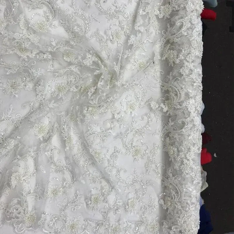 Bridal Wedding Dress Fabric - Beaded Mesh Lace