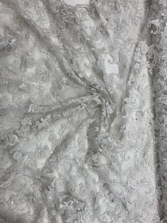 Bridal Wedding Dress Fabric - Beaded Mesh Lace