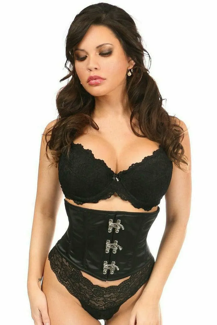 Deluxe Black Satin Steel Boned Mini Cincher with Clasps