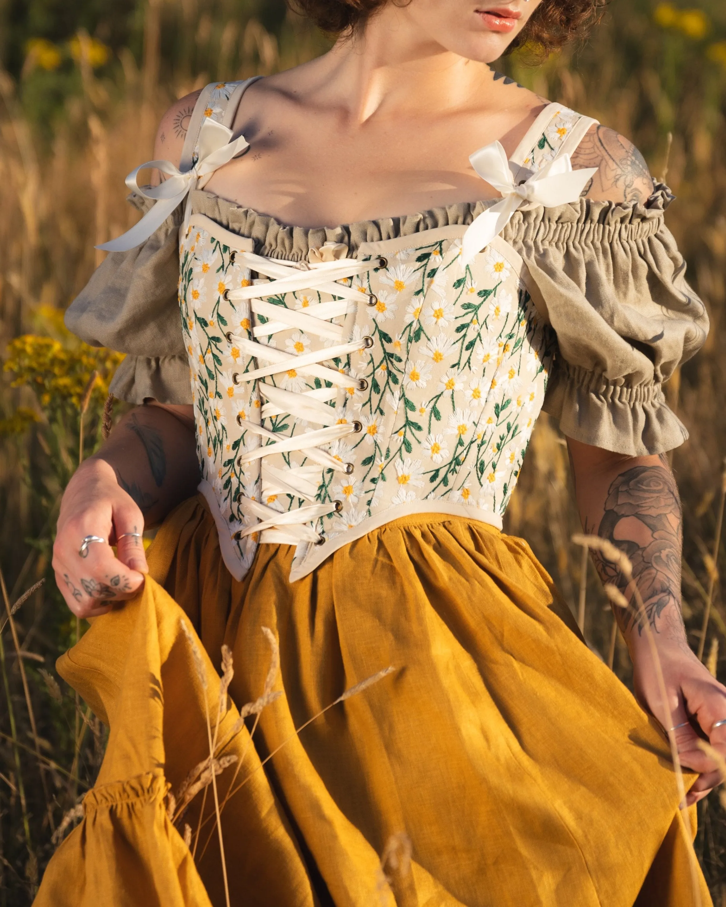 Embroidered Daisies Corset Top