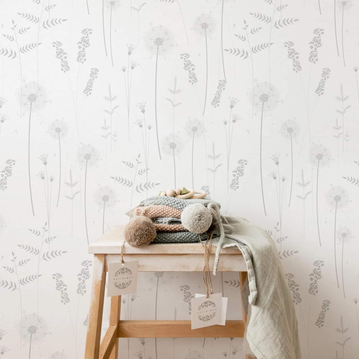 Gray Botanical Wildflower Wallpaper