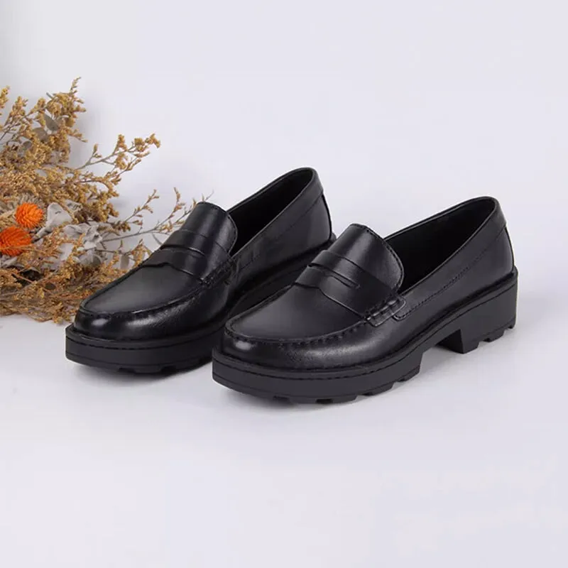 Italy Calfskin Chunky Penny Loafers In Black/Brown