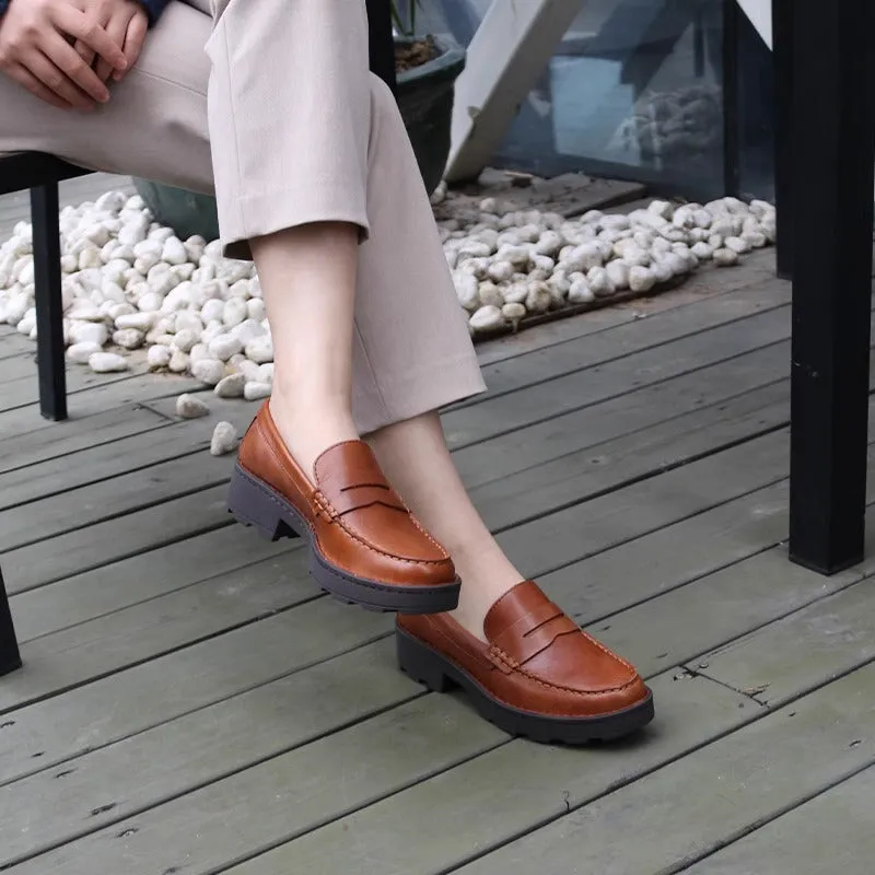 Italy Calfskin Chunky Penny Loafers In Black/Brown