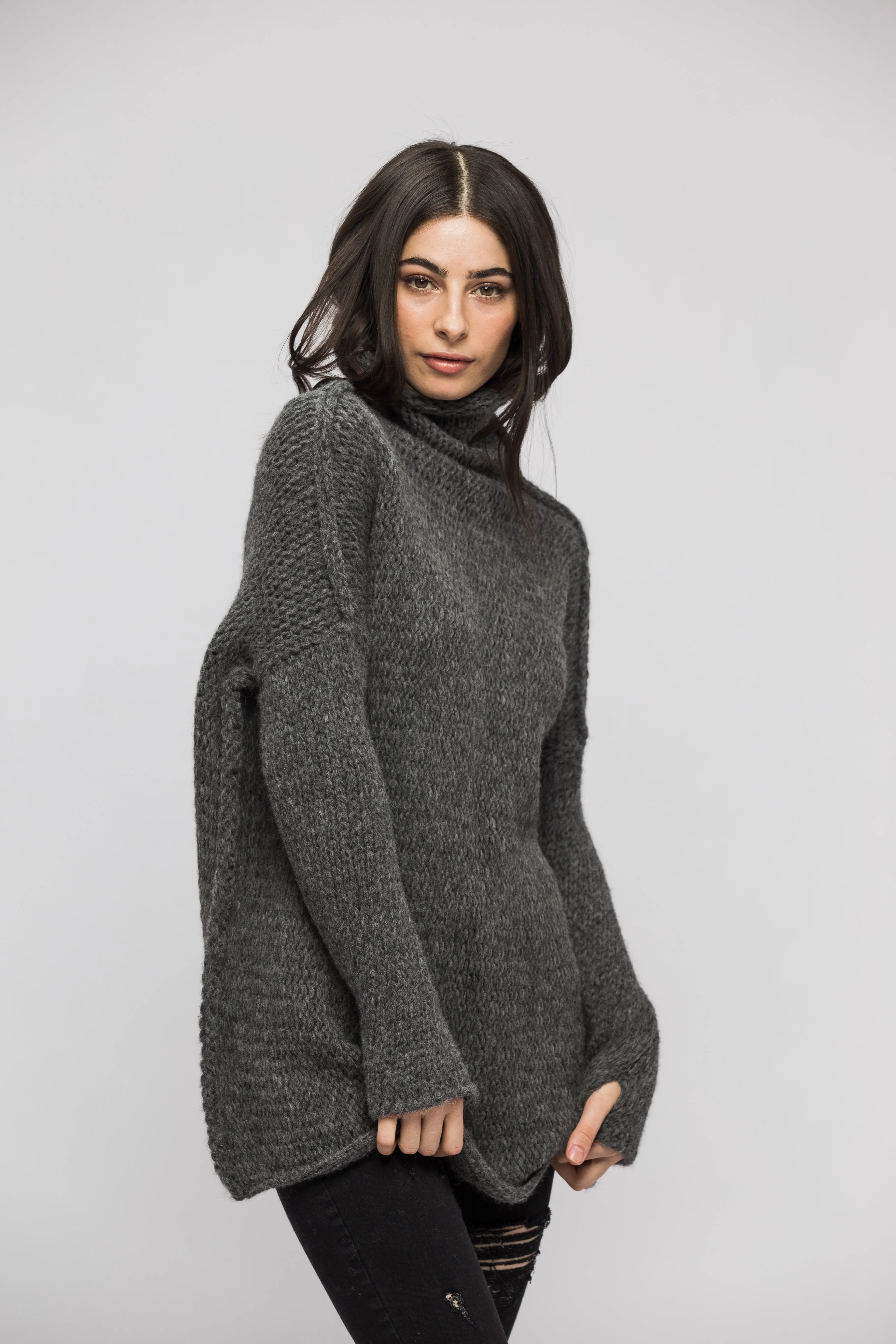 Oversized alpaca chunky knit sweater dress