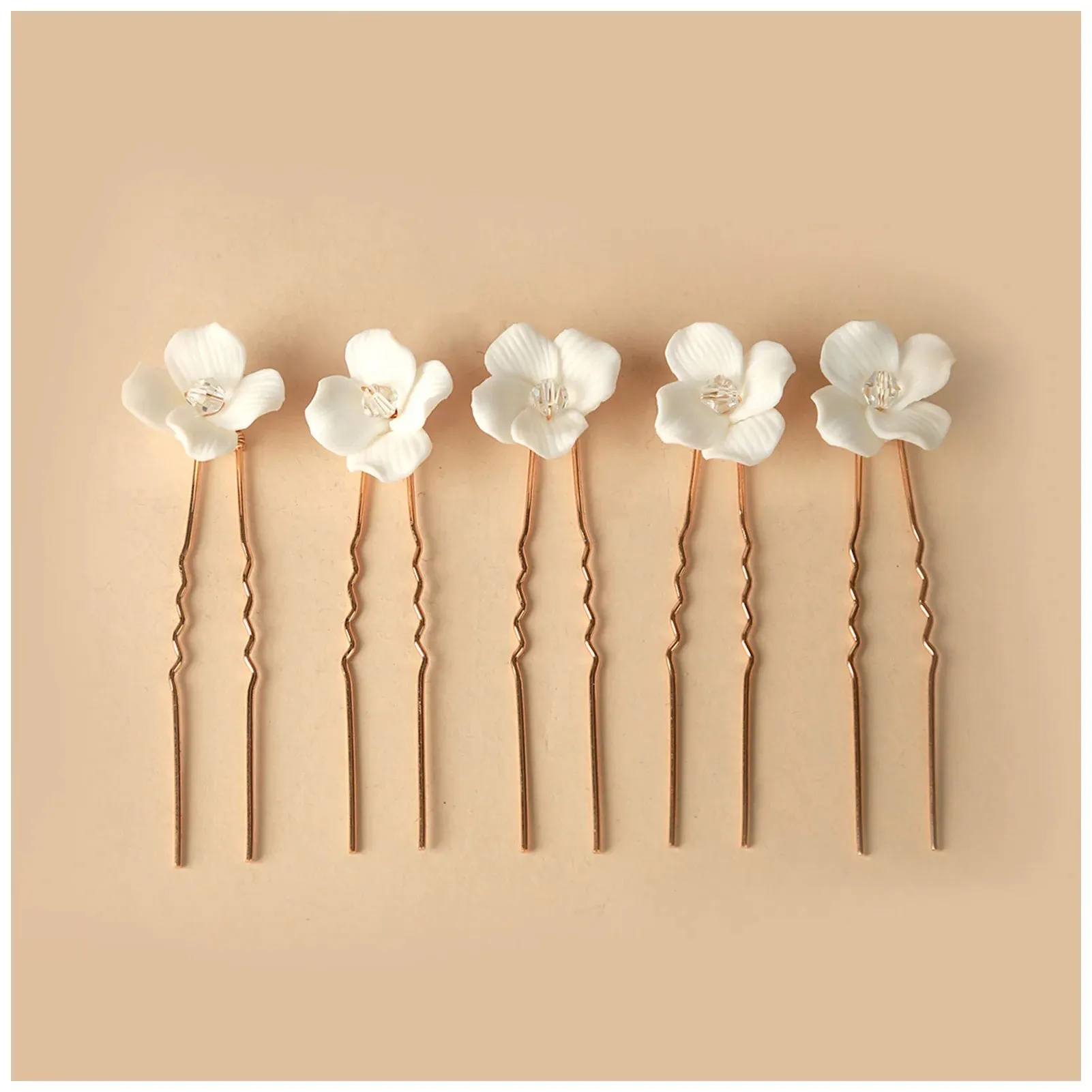 Simple U Shaped Hair Sticks Bride Wedding Headdress White Porcelain Flower Hairpins Hair Clips Bridal Jewelry Fairy Headpieces