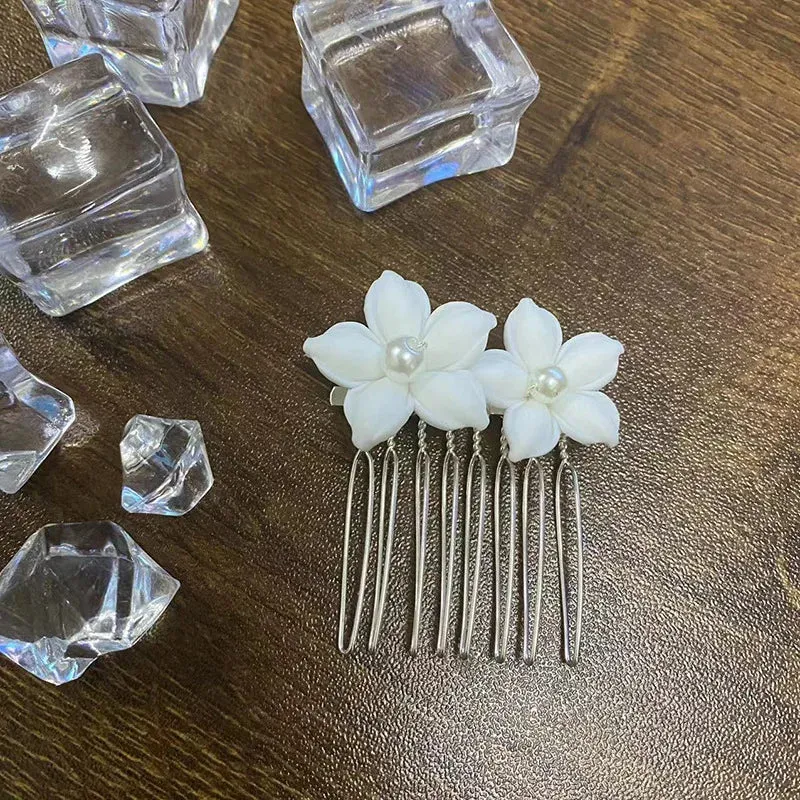 Simple U Shaped Hair Sticks Bride Wedding Headdress White Porcelain Flower Hairpins Hair Clips Bridal Jewelry Fairy Headpieces