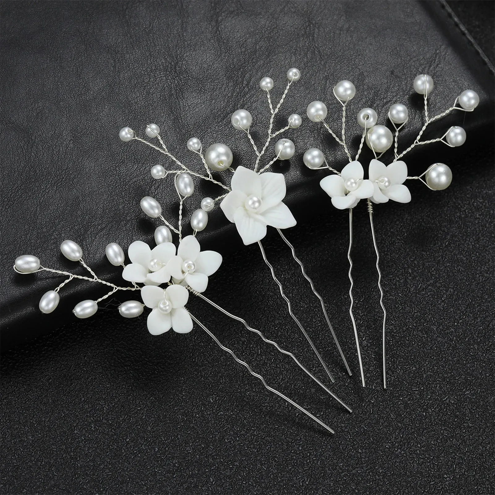 Simple U Shaped Hair Sticks Bride Wedding Headdress White Porcelain Flower Hairpins Hair Clips Bridal Jewelry Fairy Headpieces