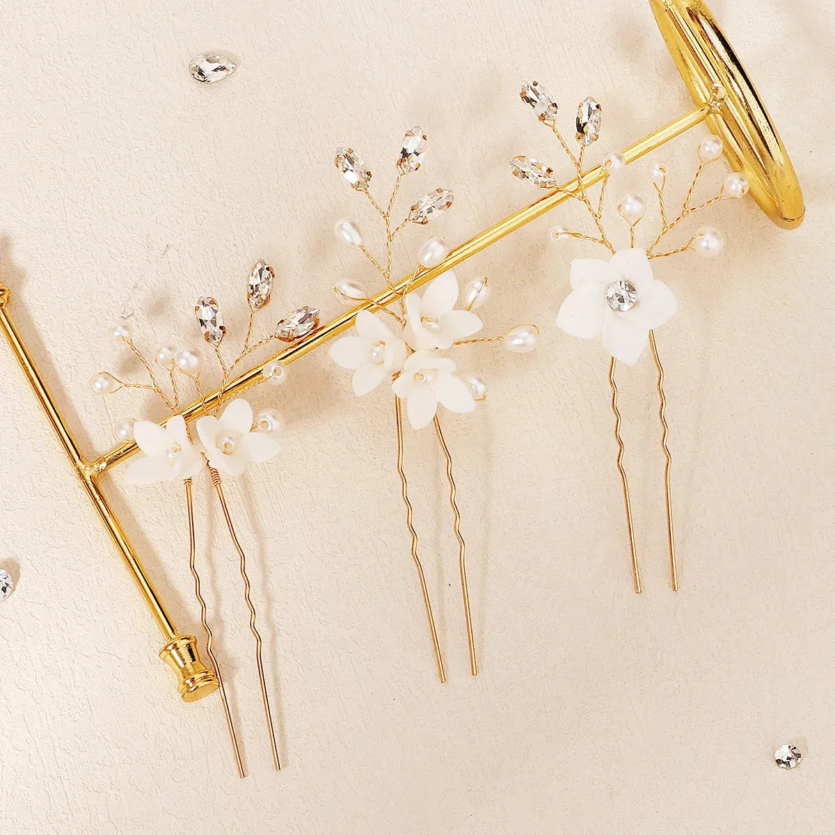 Simple U Shaped Hair Sticks Bride Wedding Headdress White Porcelain Flower Hairpins Hair Clips Bridal Jewelry Fairy Headpieces