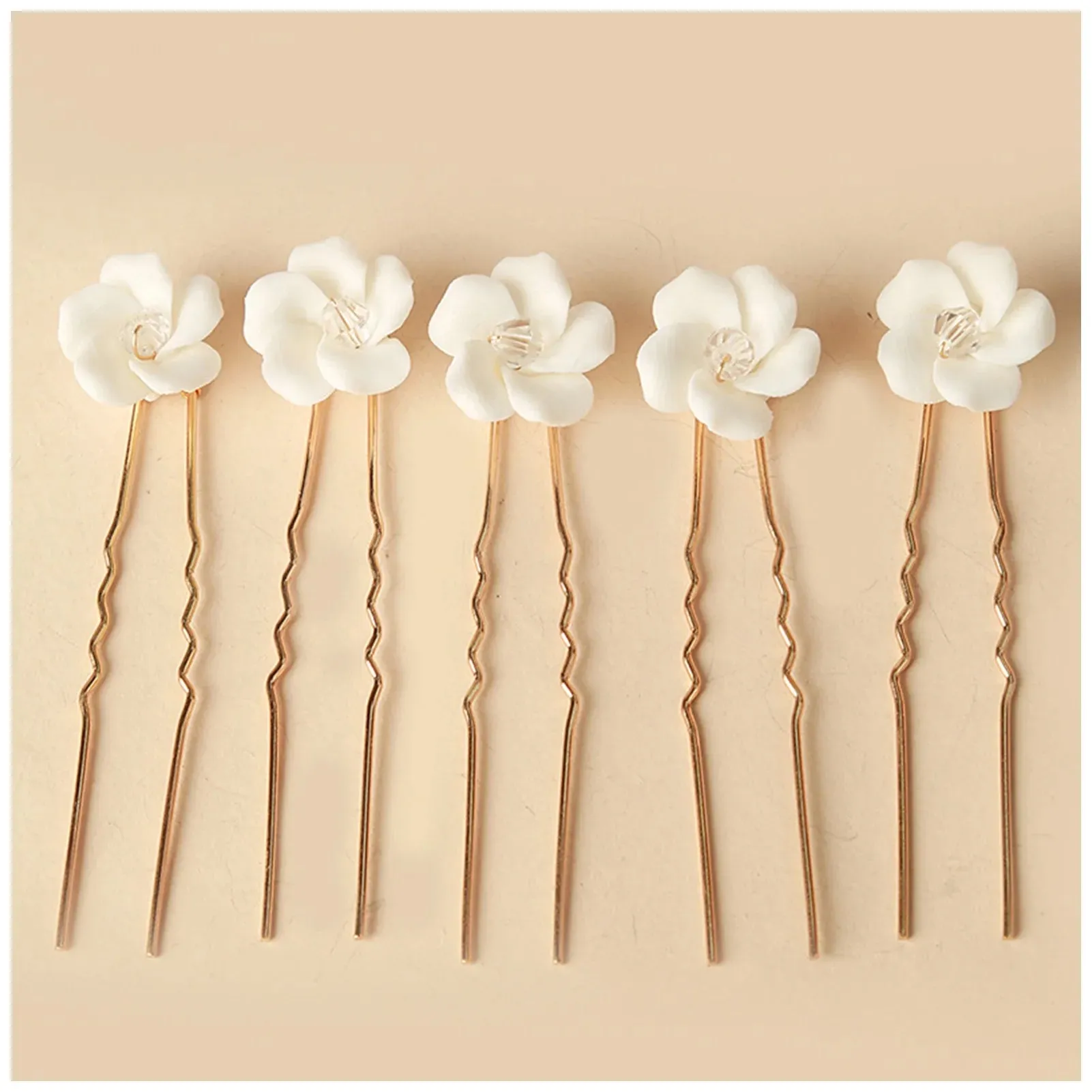 Simple U Shaped Hair Sticks Bride Wedding Headdress White Porcelain Flower Hairpins Hair Clips Bridal Jewelry Fairy Headpieces