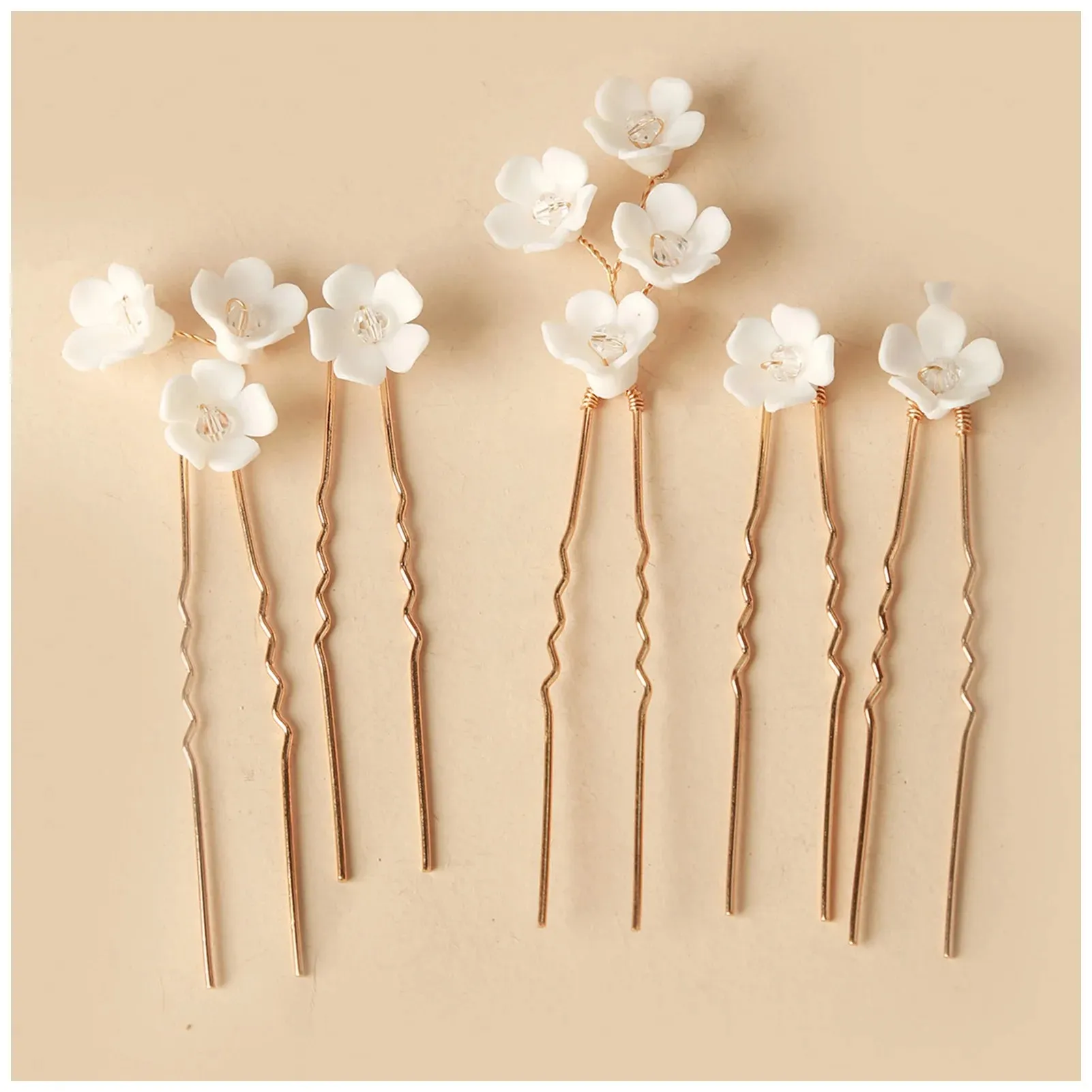 Simple U Shaped Hair Sticks Bride Wedding Headdress White Porcelain Flower Hairpins Hair Clips Bridal Jewelry Fairy Headpieces