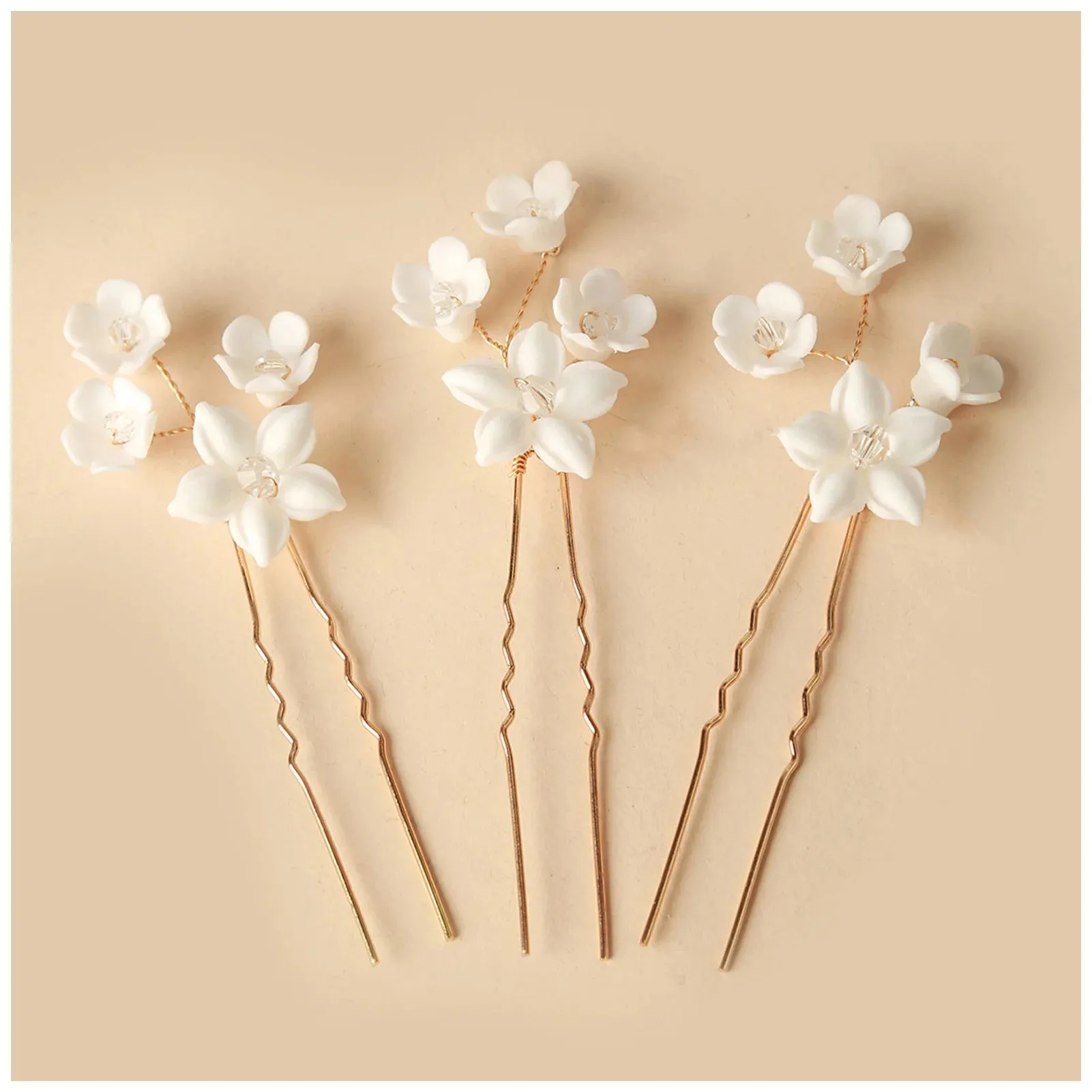 Simple U Shaped Hair Sticks Bride Wedding Headdress White Porcelain Flower Hairpins Hair Clips Bridal Jewelry Fairy Headpieces