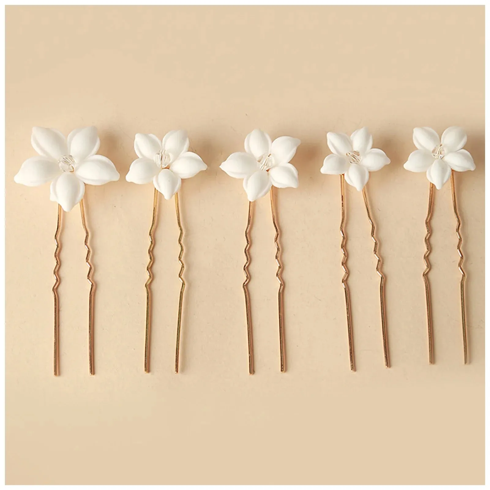 Simple U Shaped Hair Sticks Bride Wedding Headdress White Porcelain Flower Hairpins Hair Clips Bridal Jewelry Fairy Headpieces