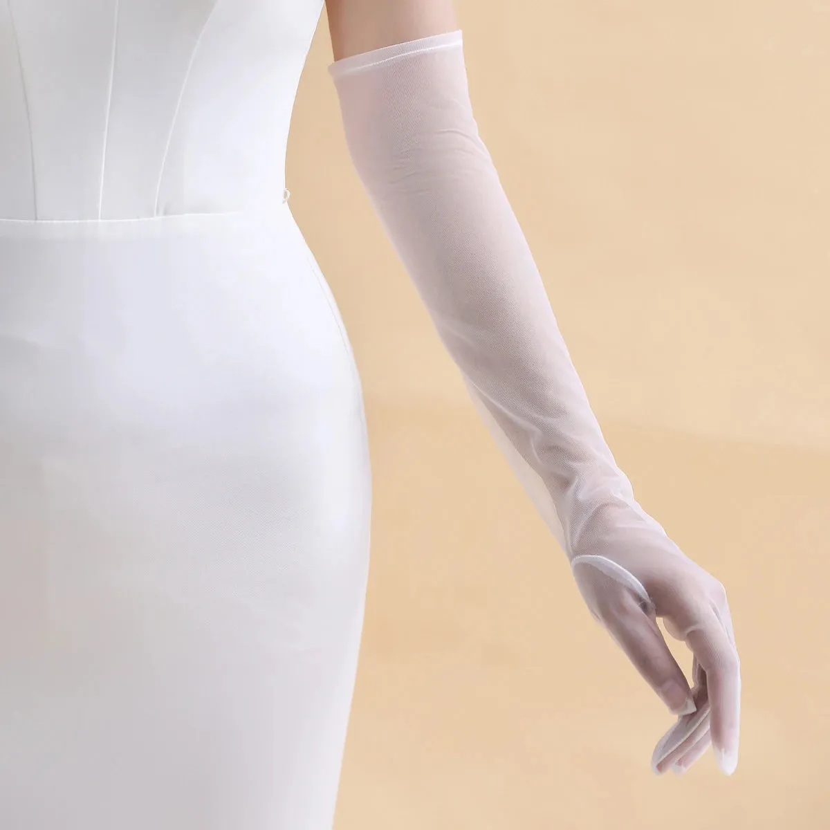 WG046 Handmade Wedding Bridal Gloves Plain Tulle White Brides Bridesmaid Opera Finger Gloves Women Pageant Perform Handschuh