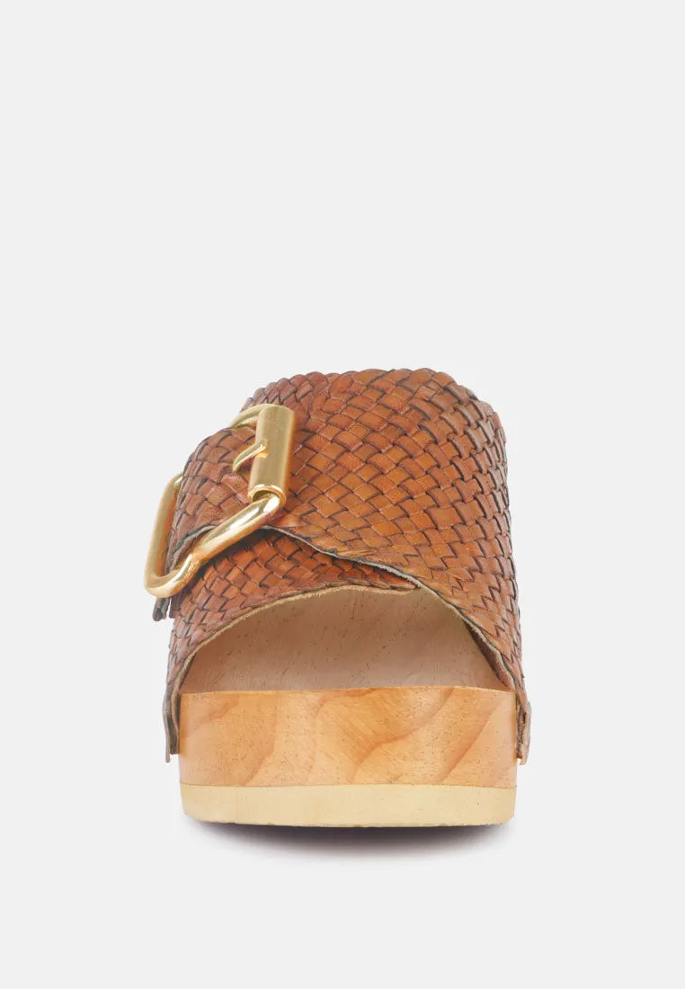 Yoruba Braided Leather Buckled Slide Clogs By Ruw